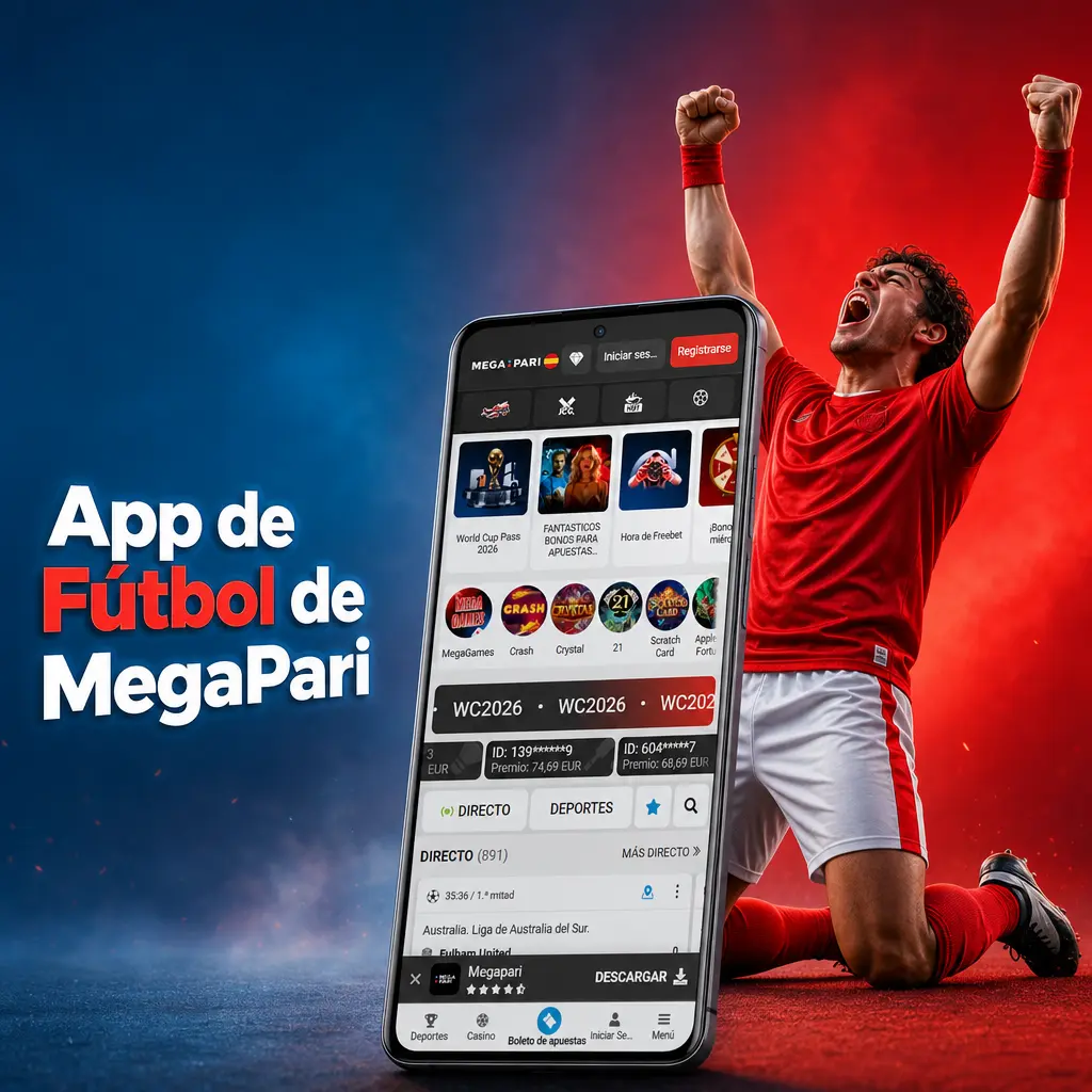 App móvil de MegaPari para apostar al fútbol en Android e iOS con mercados en vivo y estadísticas
