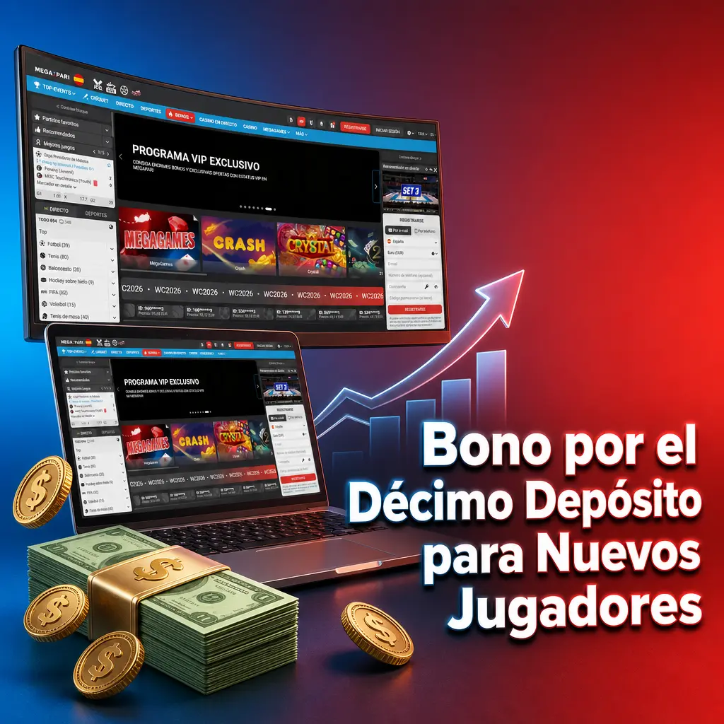 Bono del 50% hasta 300 EUR en el décimo depósito para nuevos jugadores en MegaPari España