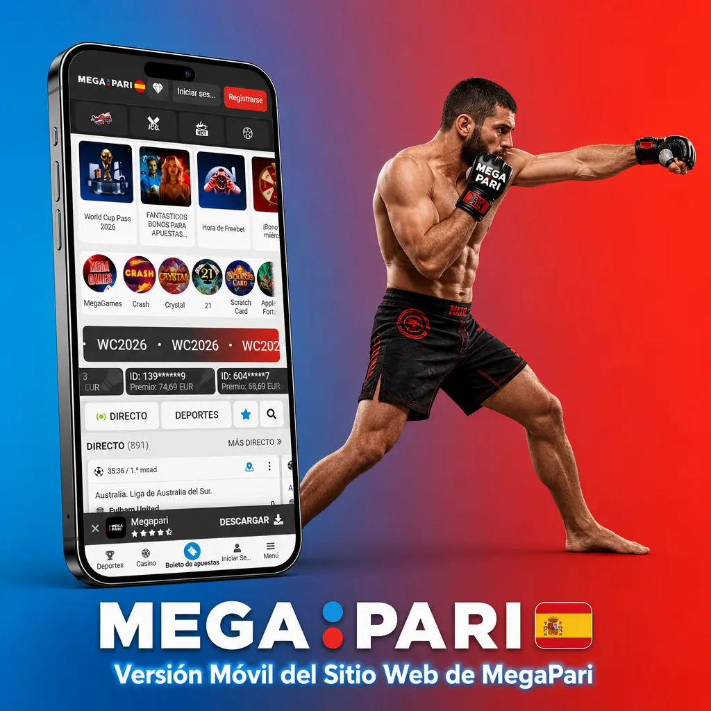 Versión móvil de MegaPari adaptada para iOS y Android con acceso completo a apuestas, casino y pagos desde el navegador